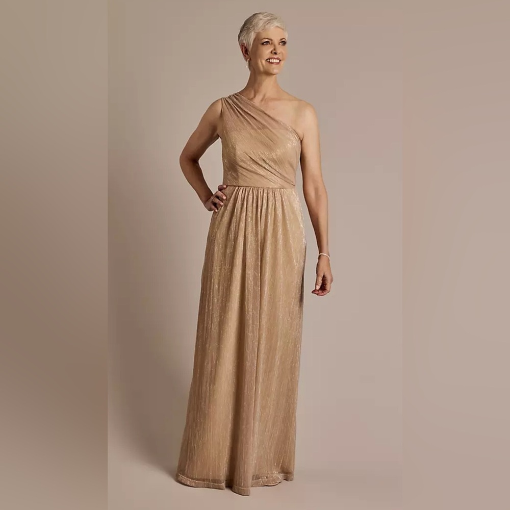 OLEG CASSINI One-Shoulder Metallic Knit A-Line Dress STYLE# D4OWBM4119 Size 16W
